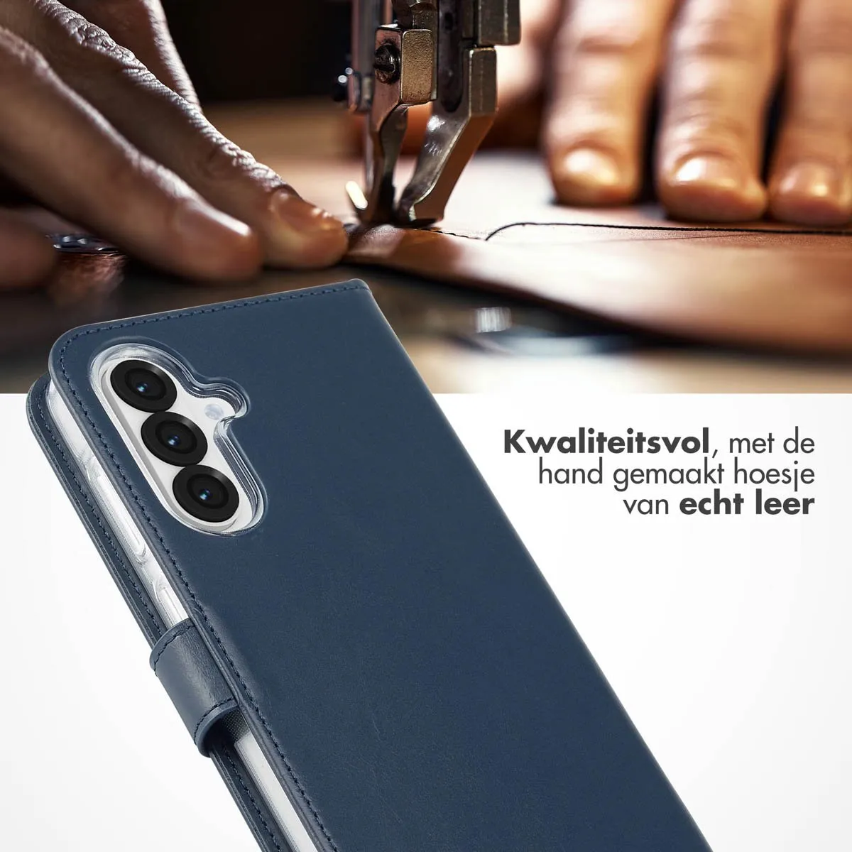 Selencia Hoesje SH00080773 - Samsung Galaxy A36/A56 - Echt Lederen Bookcase - Blauw