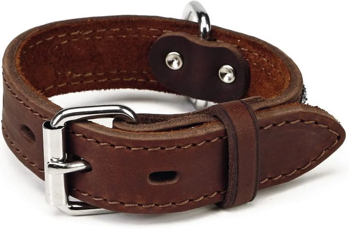 Beeztees Leren Halsband Denim - Bruin - XS 40cm x 30mm
