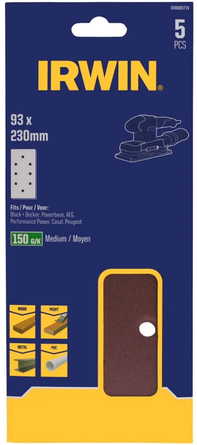 Irwin schuurvel 230 x 93 mm K150 voor klembevestiging, met perforatie voor B+D,