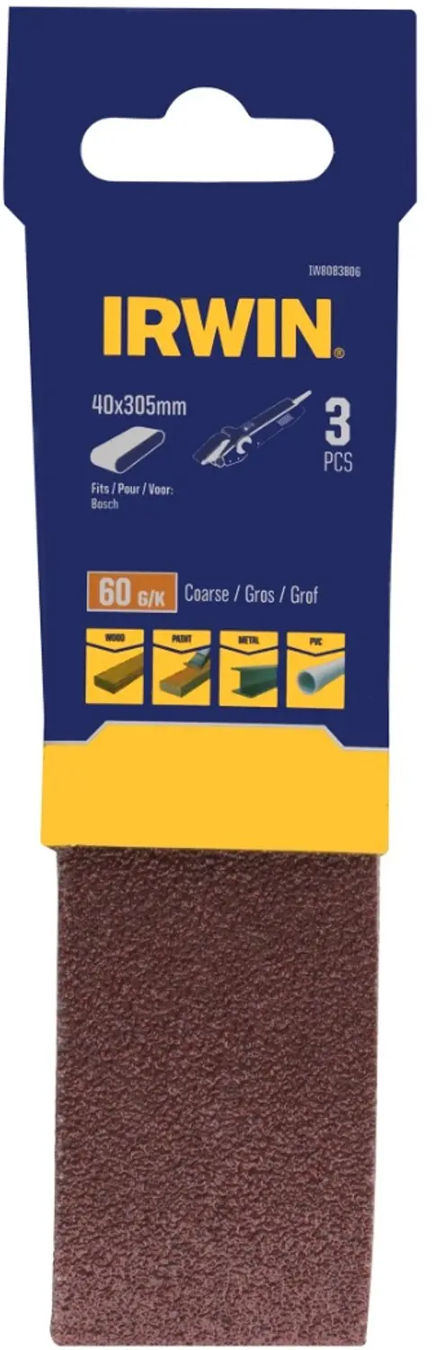 Irwin schuurband 40 x 305 mm K60 voor Bosch PVS280/300, 3 stuks
