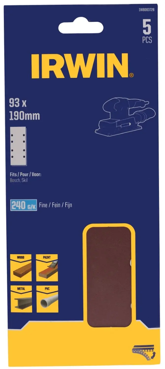 Irwin schuurvel 190 x 93 mm K240 zelfhechtend, met perforatie voor Bosch, Skil,
