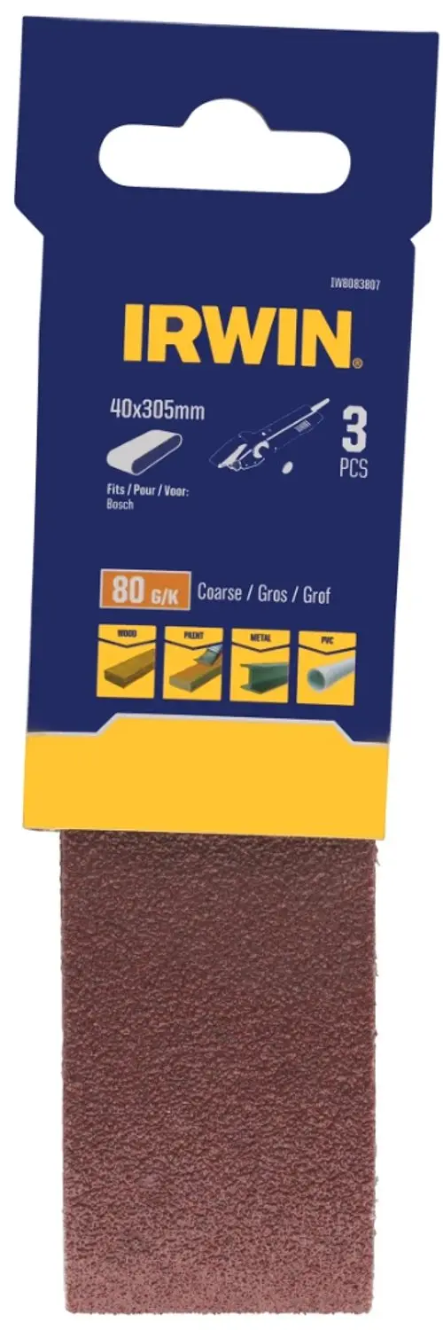 Irwin schuurband 40 x 305 mm K80 voor Bosch PVS280/301, 3 stuks