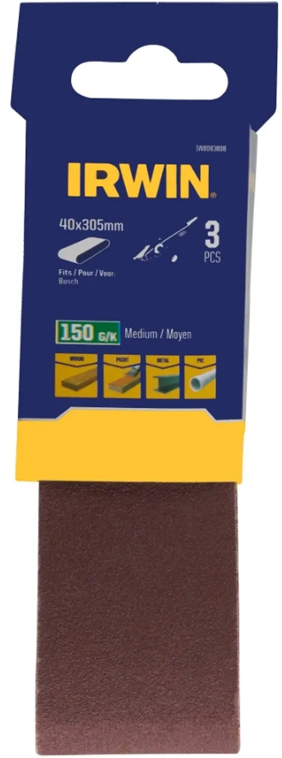 Irwin schuurband 40 x 305 mm K150 voor Bosch PVS280/302, 3 stuks