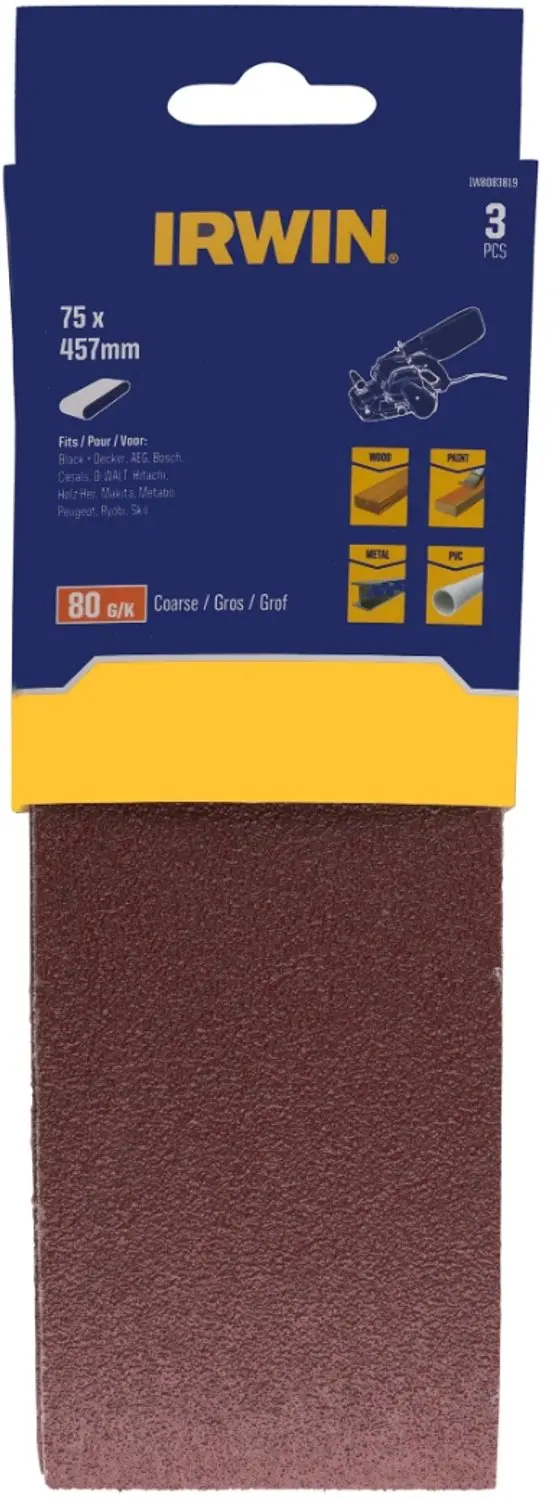 Irwin schuurband 75 x 457 mm K80 voor B+D KA86/88, 3 stuks