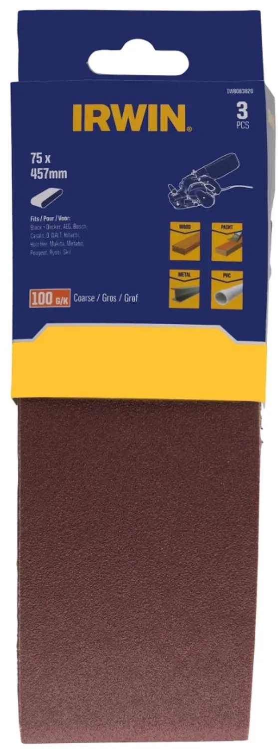 Irwin schuurband 75 x 457 mm K100 voor B+D KA86/88, 3 stuks