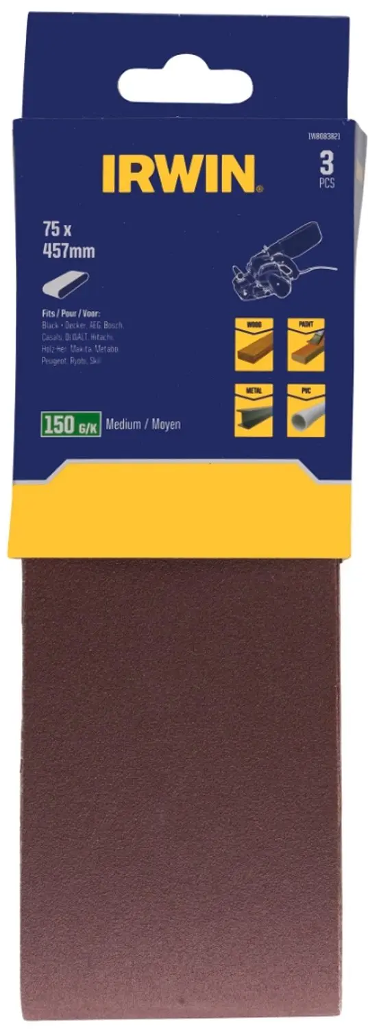 Irwin schuurband 75 x 457 mm K150 voor B+D KA86/88, 3 stuks