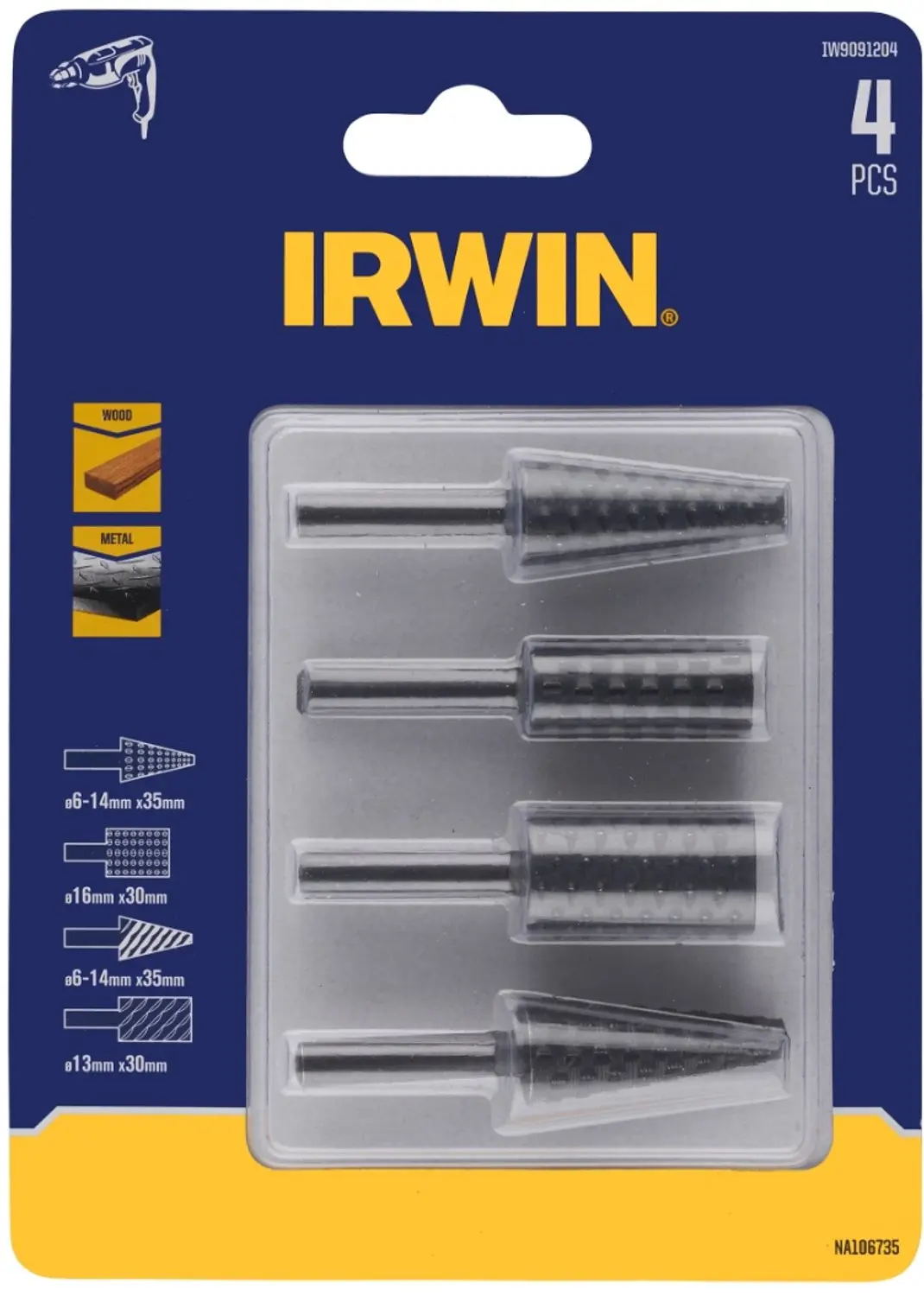 Irwin mixed raspset voor raspen van hout en metaal 4-delig.