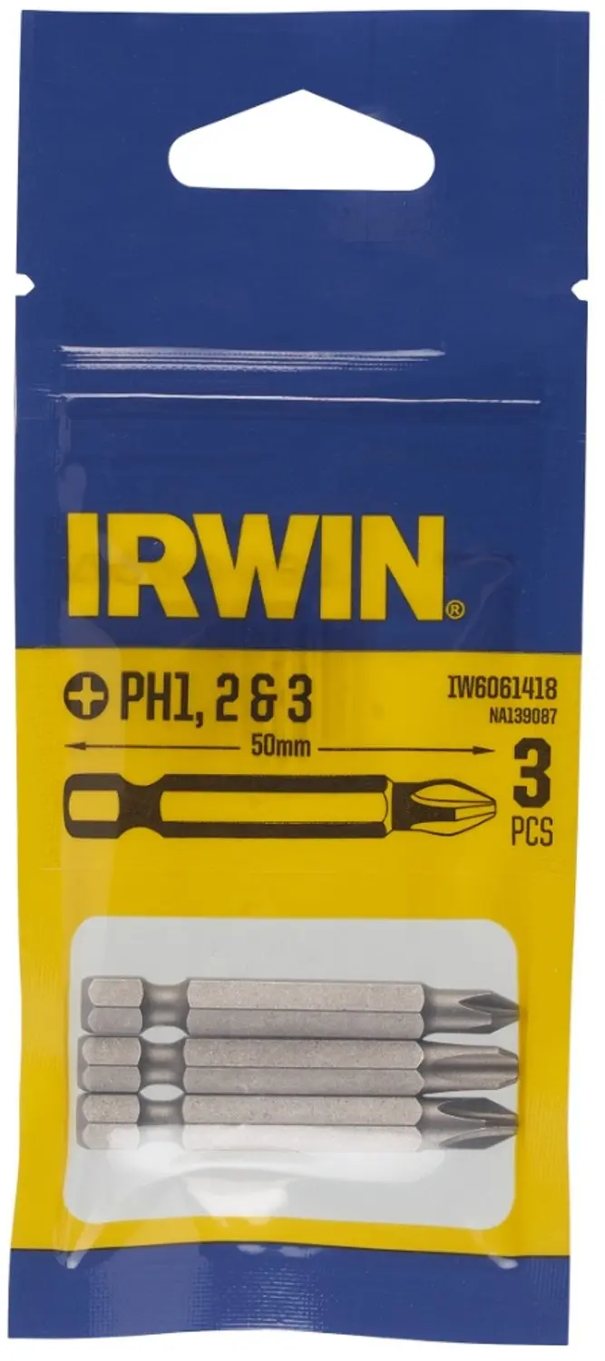 Irwin schroefbit Phillips 50 mm PH1/PH2/PH3 3 stuks