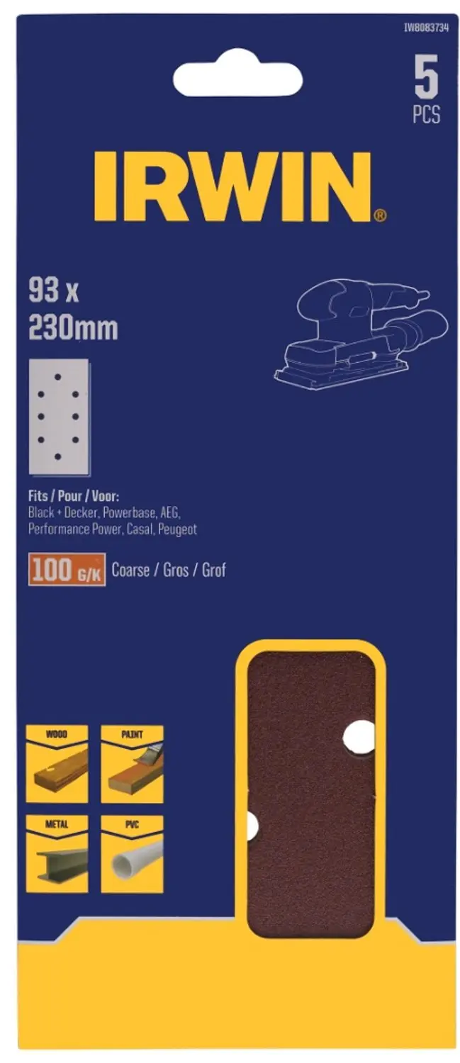 Irwin schuurvel 230 x 93 mm K100 voor klembevestiging, met perforatie voor B+D,