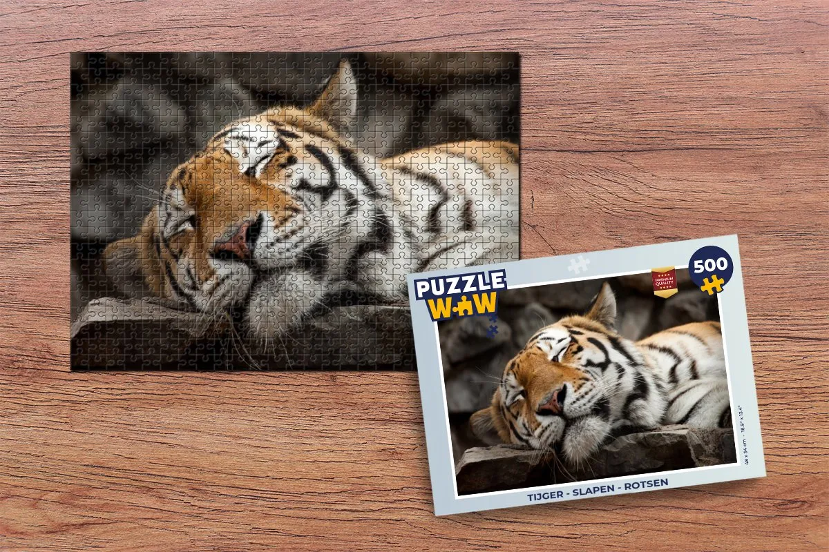 PuzzleWow Tijger Rusten Rotsen Legpuzzel 500 Stuks - Multicolor