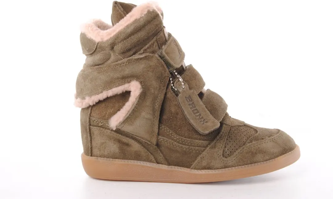 Bronx dames hoge sneaker Jaeyy Strap Fur suède kaki