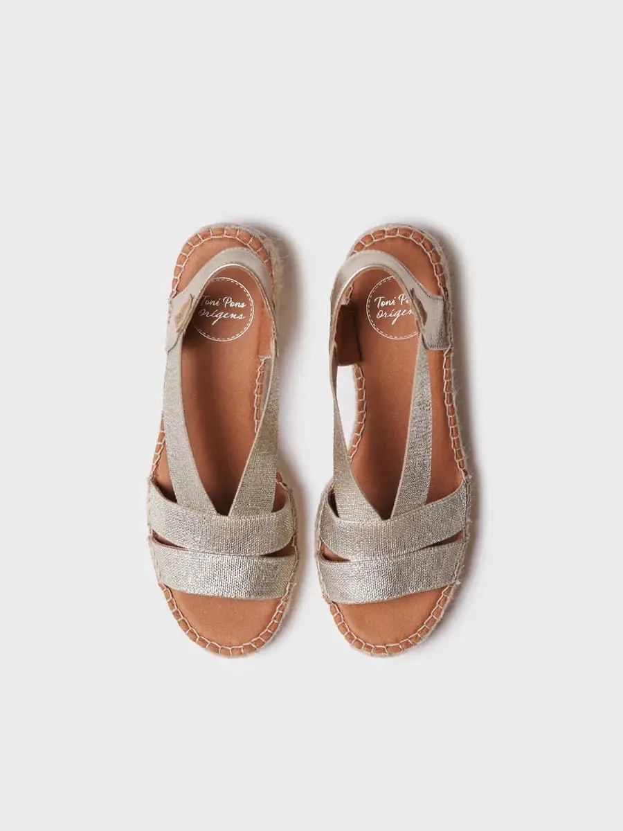 Dames espadrille met brede hak en metallic elastiek