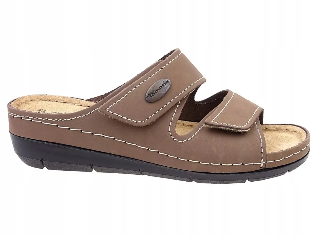 Tamaris dames klompen met sleehak, beige nubuckleer, maat 40