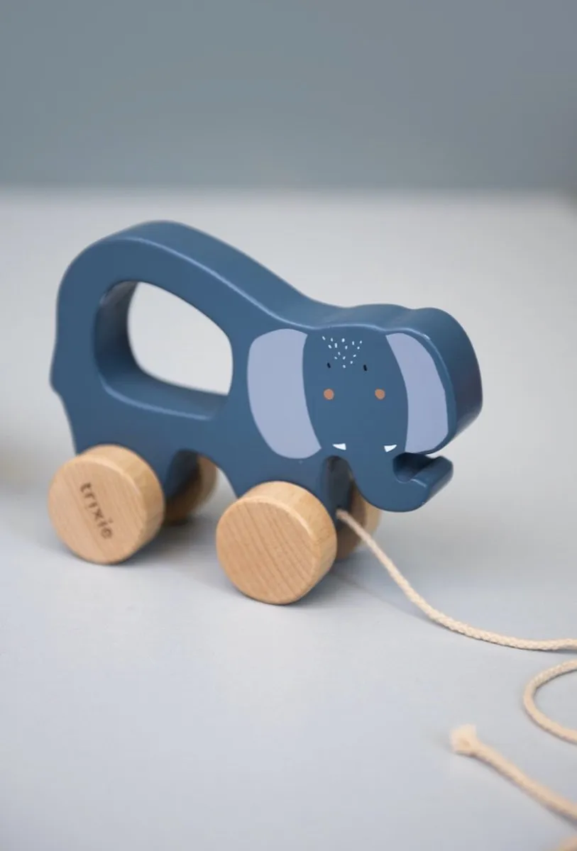 Trixie Houten Trekspeeltje Mrs. Elephant - Blauw