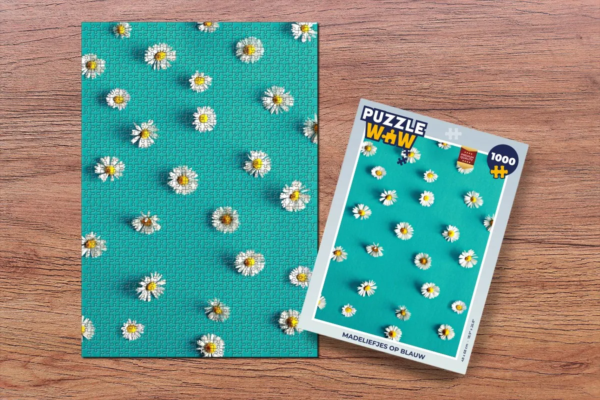 PuzzleWow Madeliefjes op blauw Legpuzzel 1000 Stuks - Multicolor