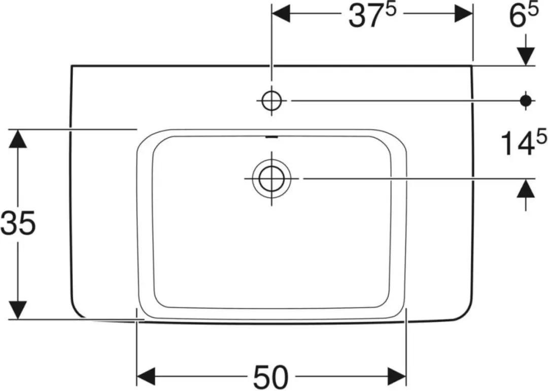 Geberit Renova Plan Wastafel 75x48cm Wit - 1 Kraangat - afbeelding 2 van 3