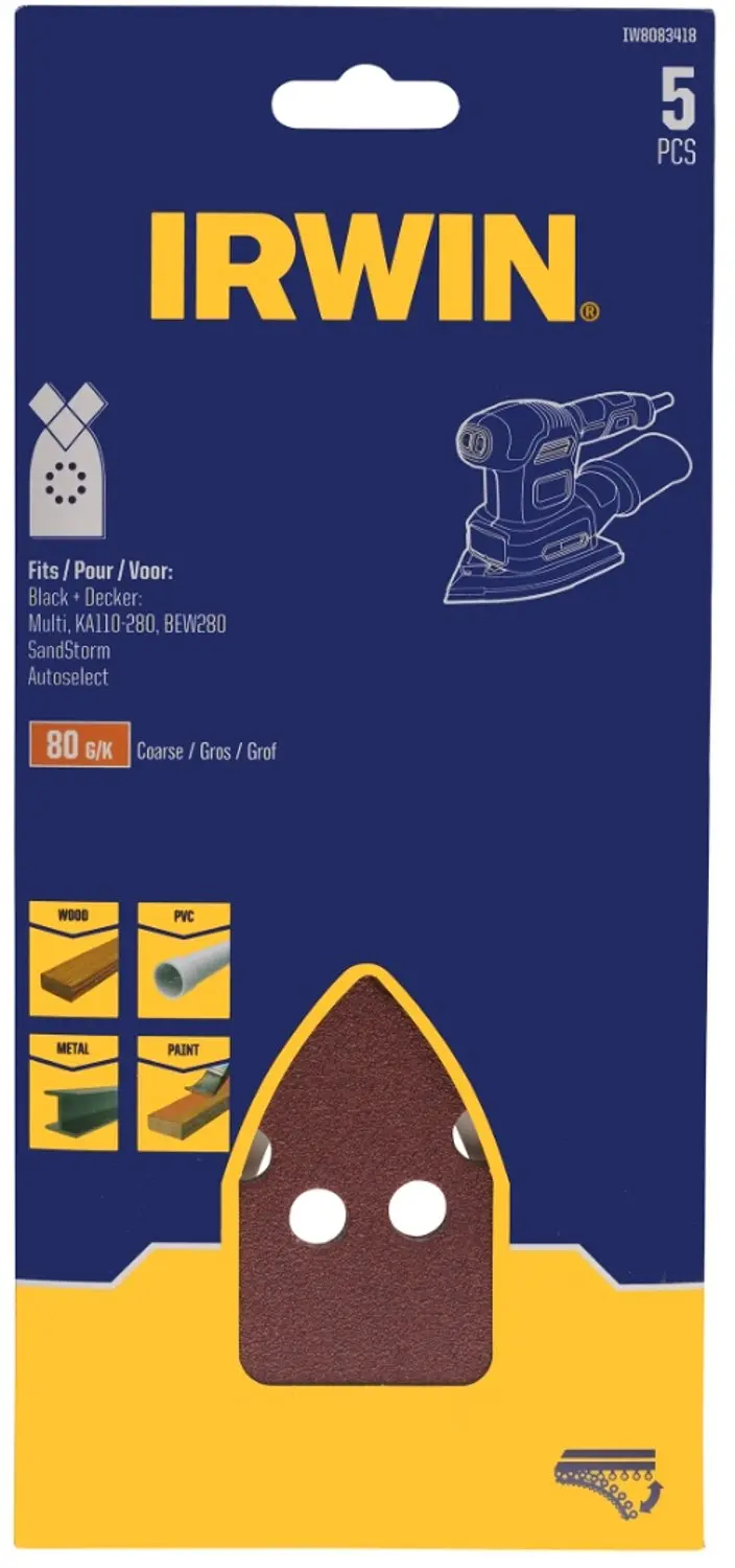 Irwin schuurvel voor B+D Multischuurmachine zelfklevend K80, 5 stuks