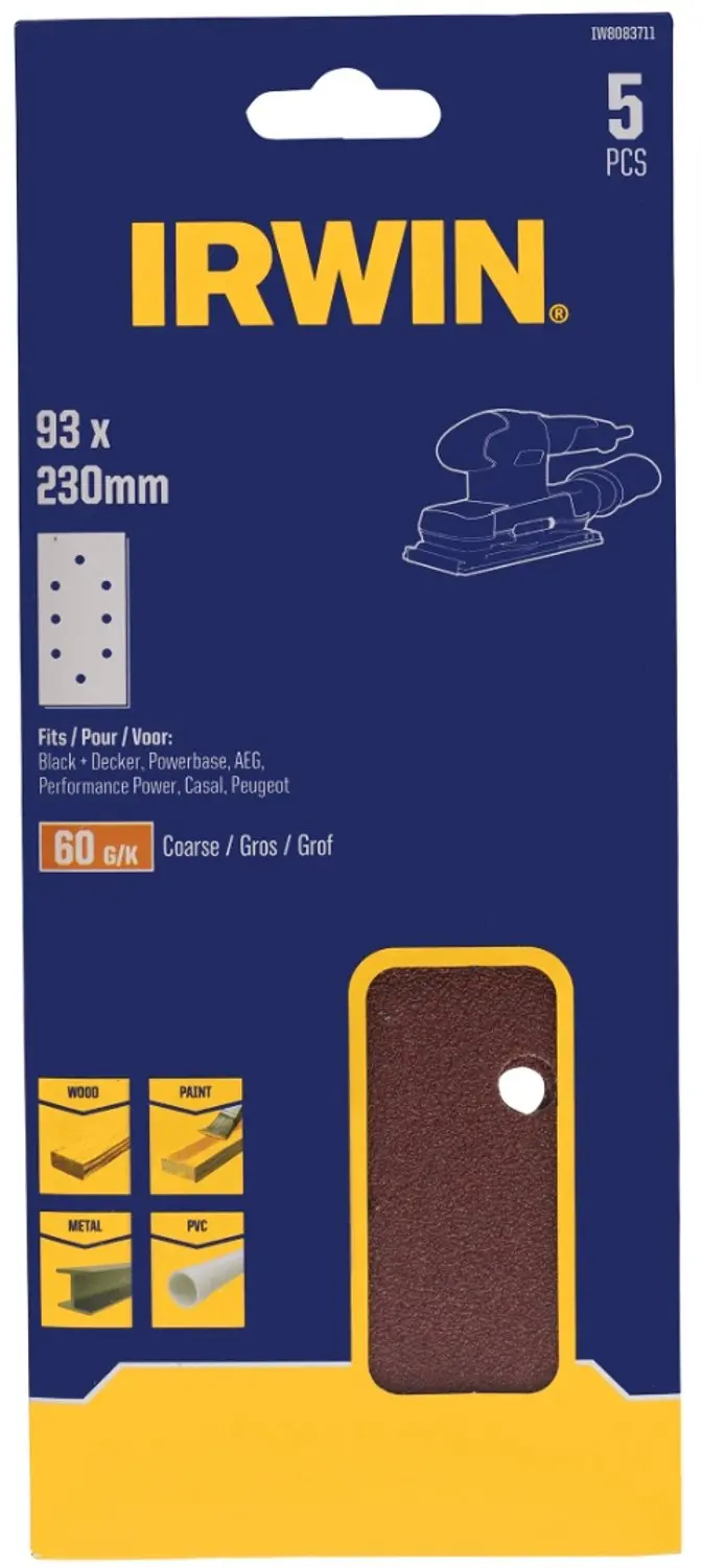Irwin schuurvel 230 x 93 mm K60 voor klembevestiging, met perforatie voor B+D, 5