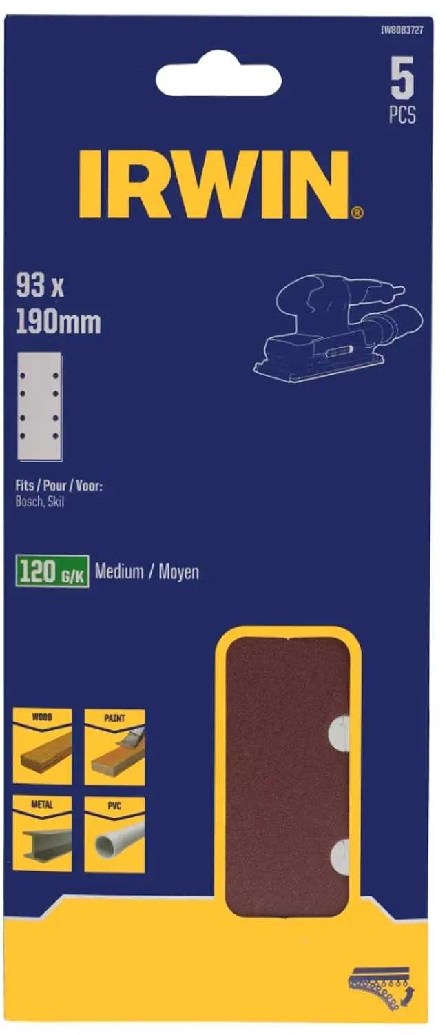 Irwin schuurvel 190 x 93 mm K80 zelfhechtend, met perforatie voor Bosch, Skil, G