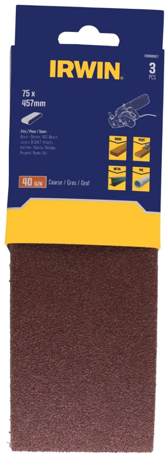 Irwin schuurband 75 x 457 mm K40 voor B+D KA86/88, 3 stuks