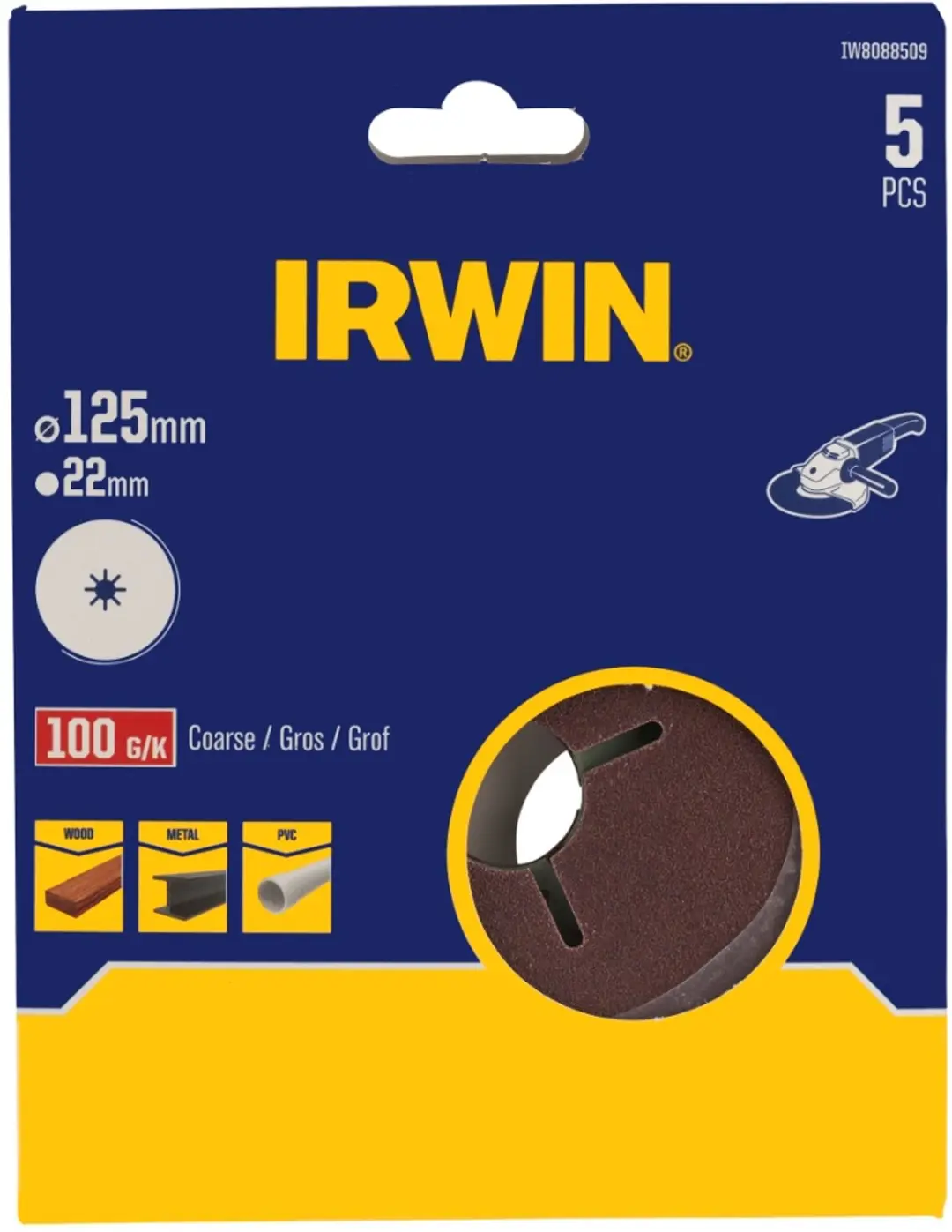 Irwin schuurschijf voor haakse slijper Ø125 mm korrelgrootte K100 5 stuks