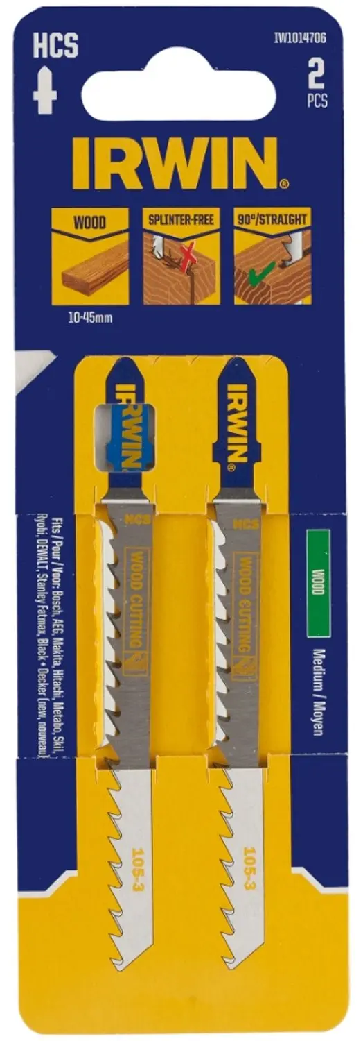 Irwin decoupeerzaagblad met T-aansluiting, voor hout, spaanplaat, medium vertand