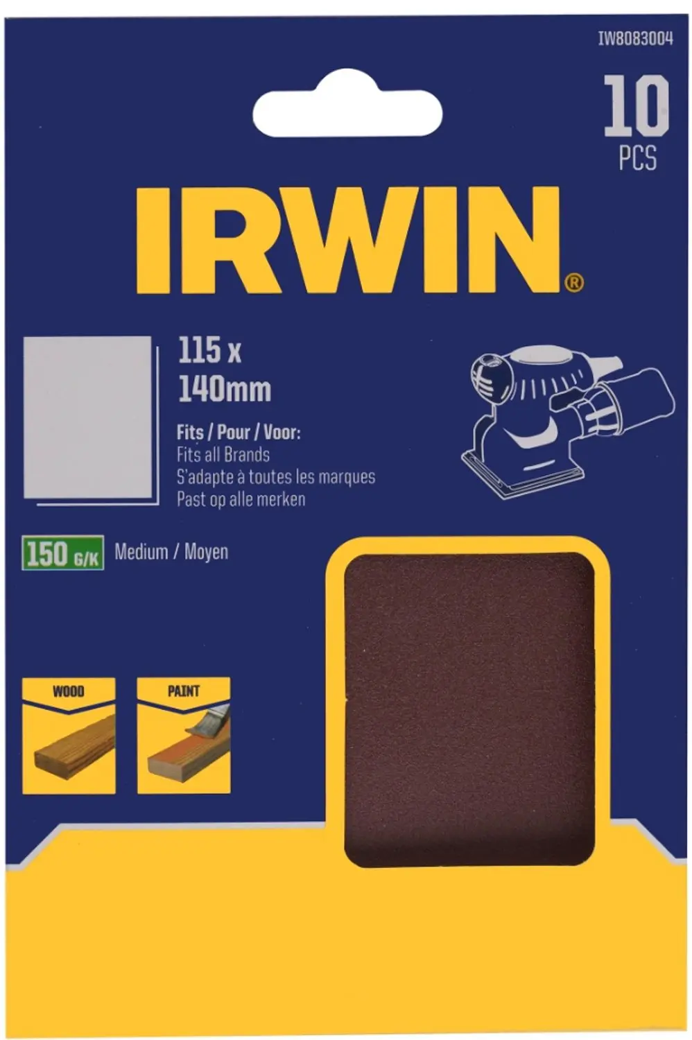 Irwin schuurvel 140 x 115 mm K150 voor klembevestiging, zonder perforatie, 10 st