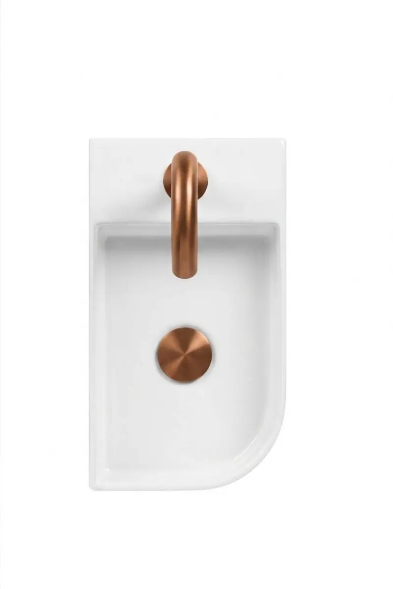 Saqu Olivo Fonteinset - Glanzend wit met koperen kraan rechts - afbeelding 2 van 6