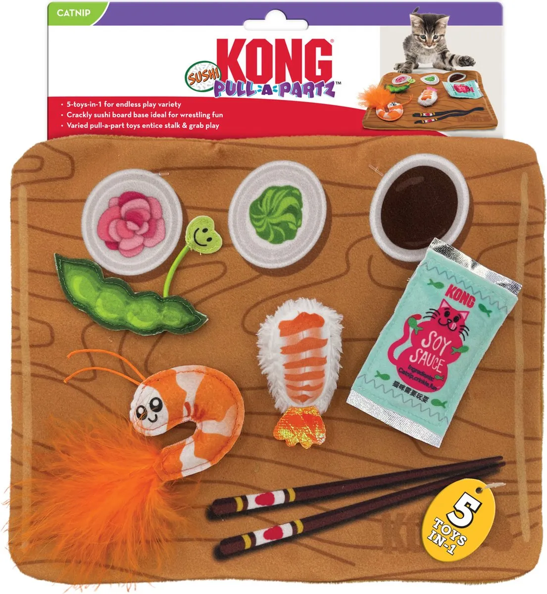 KONG Pull-A-Partz Sushi Katten Speelgoed - Blauw - afbeelding 4 van 6