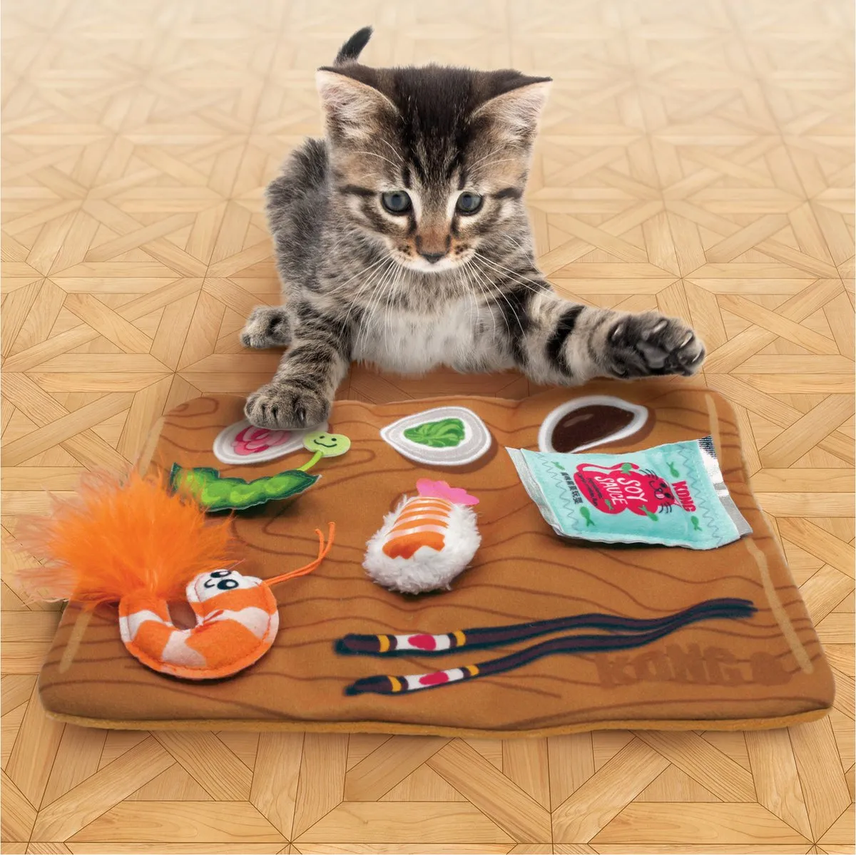 KONG Pull-A-Partz Sushi Katten Speelgoed - Blauw - afbeelding 2 van 6