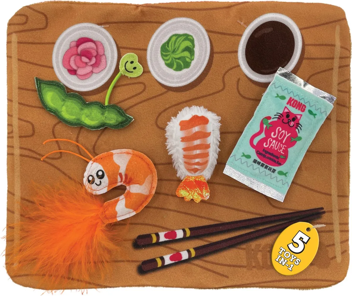 KONG Pull-A-Partz Sushi Katten Speelgoed - Blauw - afbeelding 6 van 6