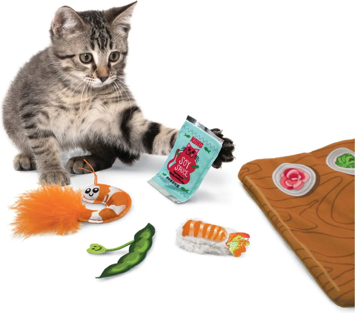 KONG Pull-A-Partz Sushi Katten Speelgoed - Blauw - afbeelding 3 van 6