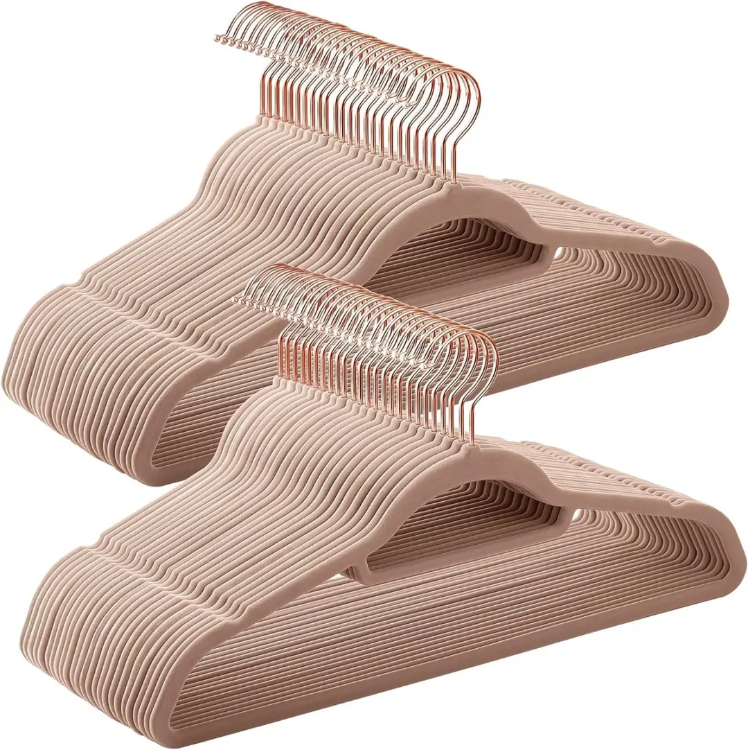Songmics Fluwelen Hangers Roségoud Lichtbruin