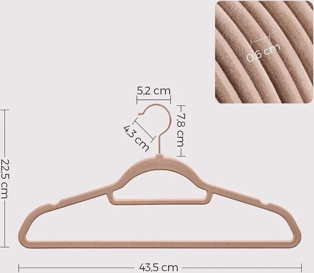 Songmics Fluwelen Hangers Roségoud Lichtbruin - 50 Stuks - afbeelding 2 van 3