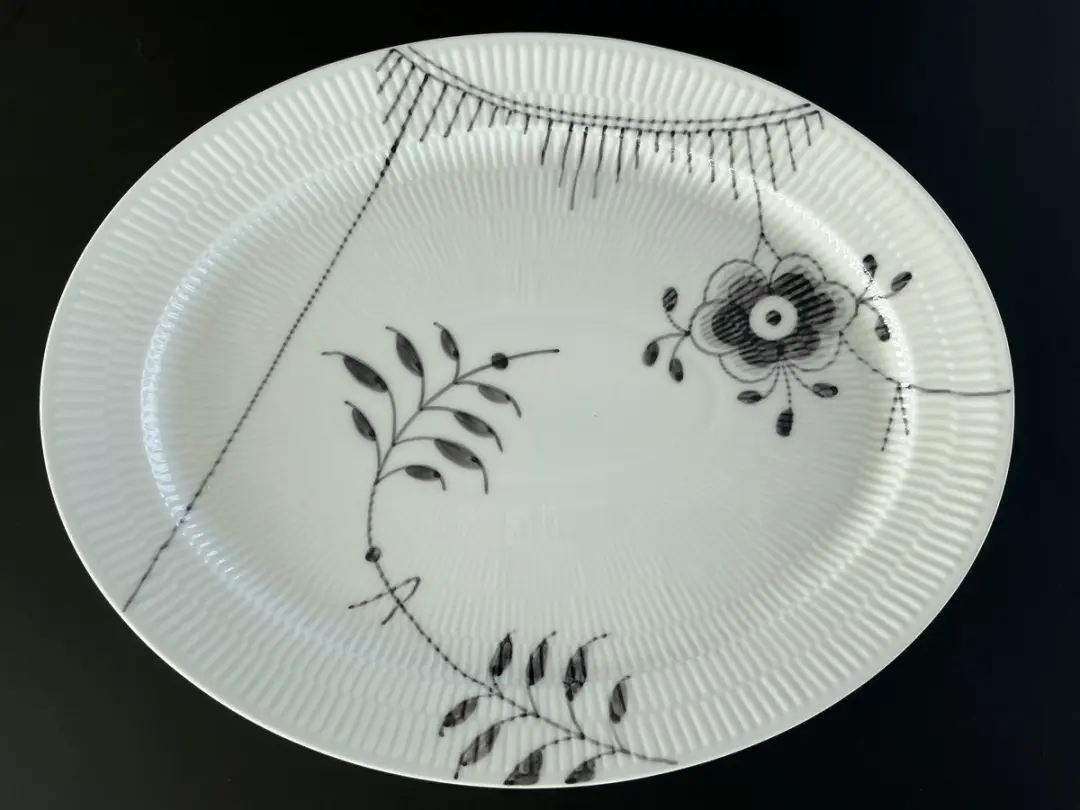Royal Copenhagen Black Fluted Mega Oval dish 34cm