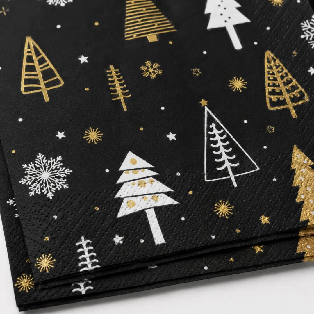 Duni Kerstservetten Kerstbomen 20 Stuks - 33x33cm - Zwart - afbeelding 4 van 6