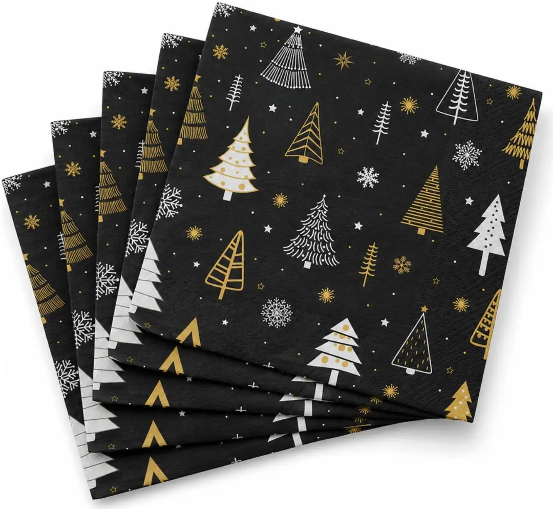 Duni Kerstservetten Kerstbomen 20 Stuks - 33x33cm - Zwart - afbeelding 5 van 6