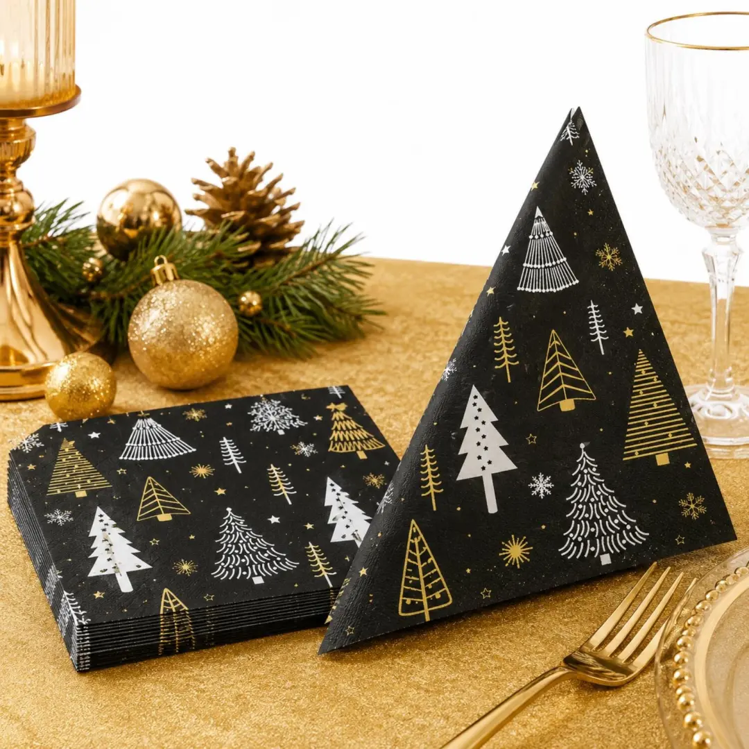 Duni Kerstservetten Kerstbomen 20 Stuks - 33x33cm - Zwart - afbeelding 2 van 6