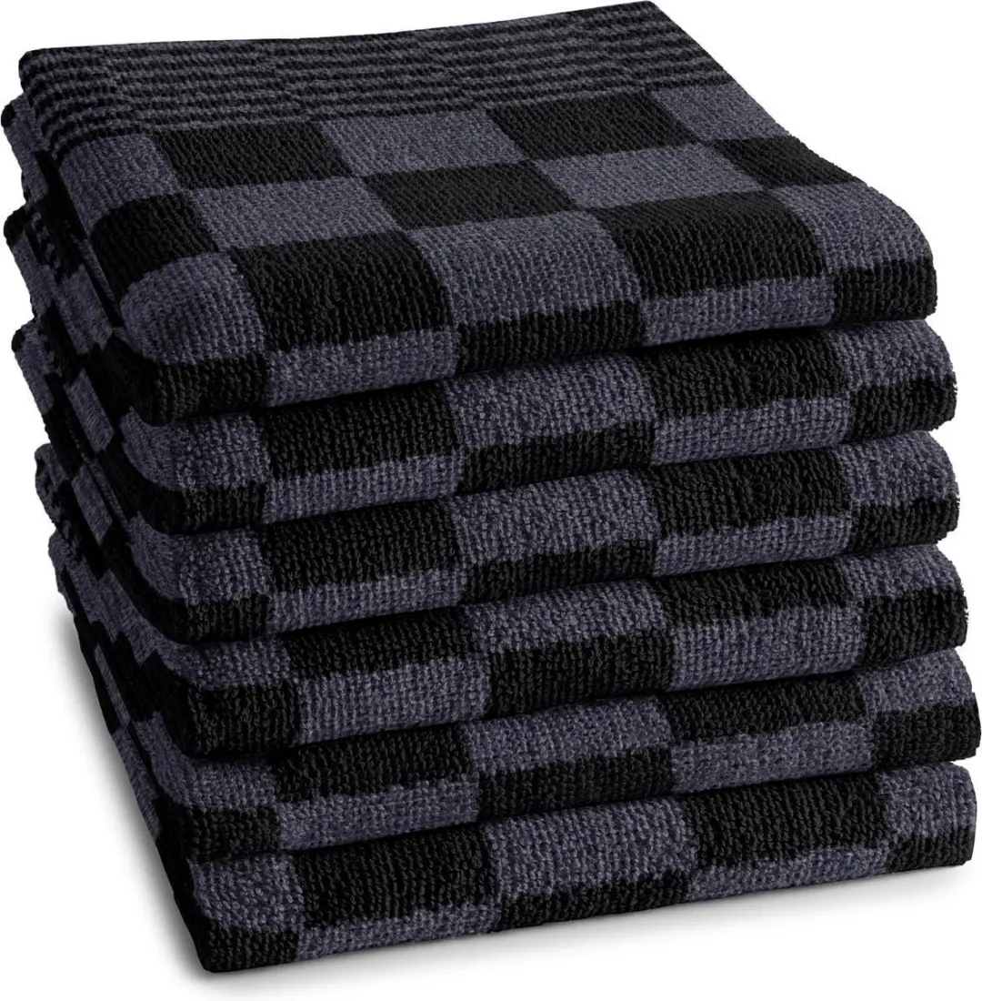 DDDDD - Barbeque - 6x Keukendoek - Set van 6 stuks - Katoen - Geruit - 50x55 cm - Badstof - Antraciet
