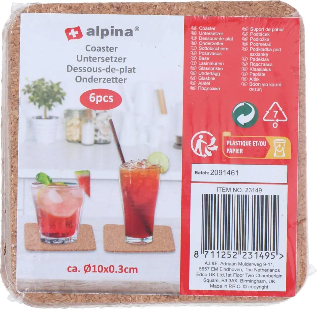 Alpina onderzetters kurk 6 st. Ø10cm
