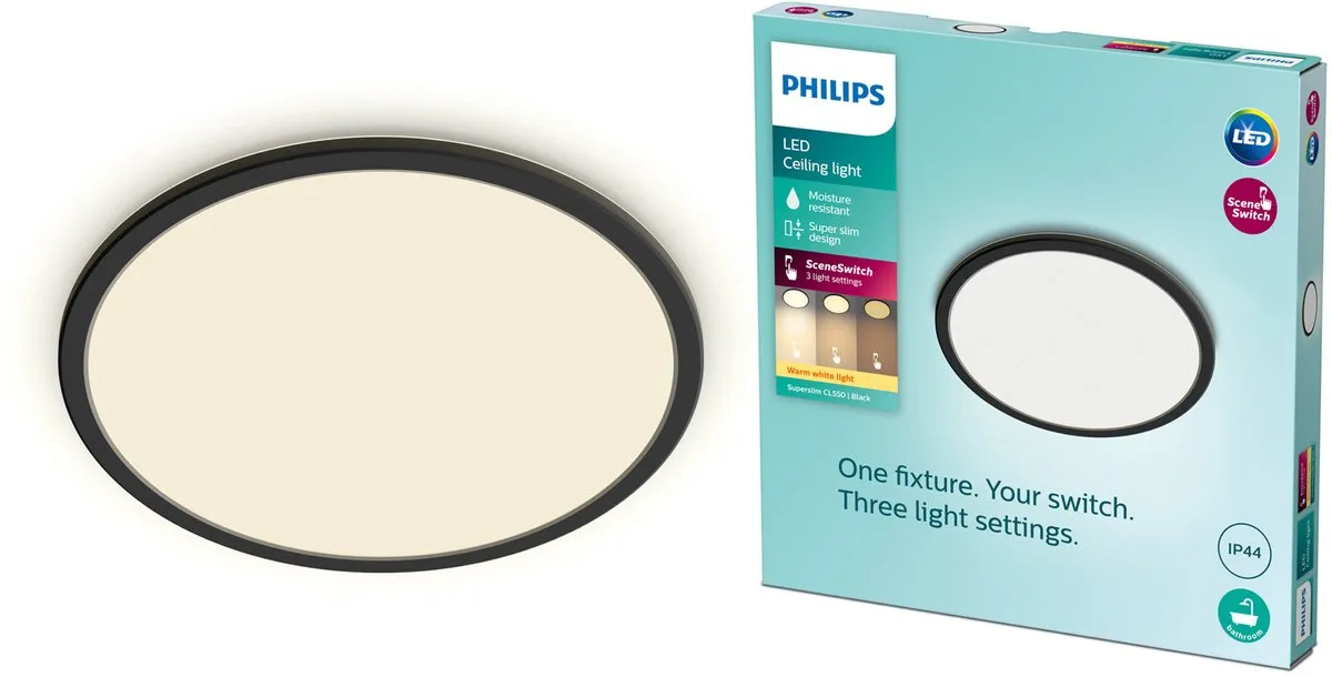 Philips SuperSlim Badkamer Plafondlamp 15W - Zwart