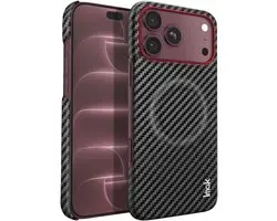 iMak, Hoesje Geschikt voor Apple iPhone 18 Pro Max Leerlook Carbon Motief Vlekvr