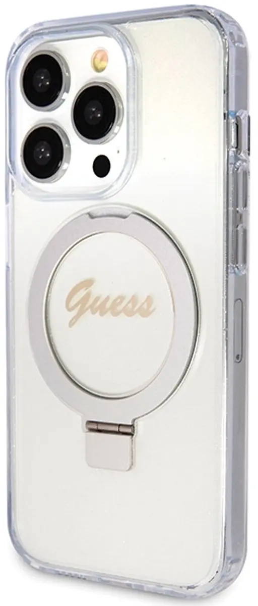Guess IML Ring Stand Glitter MagSafe Hoes - iPhone 15 Pro - Transparant - afbeelding 5 van 6