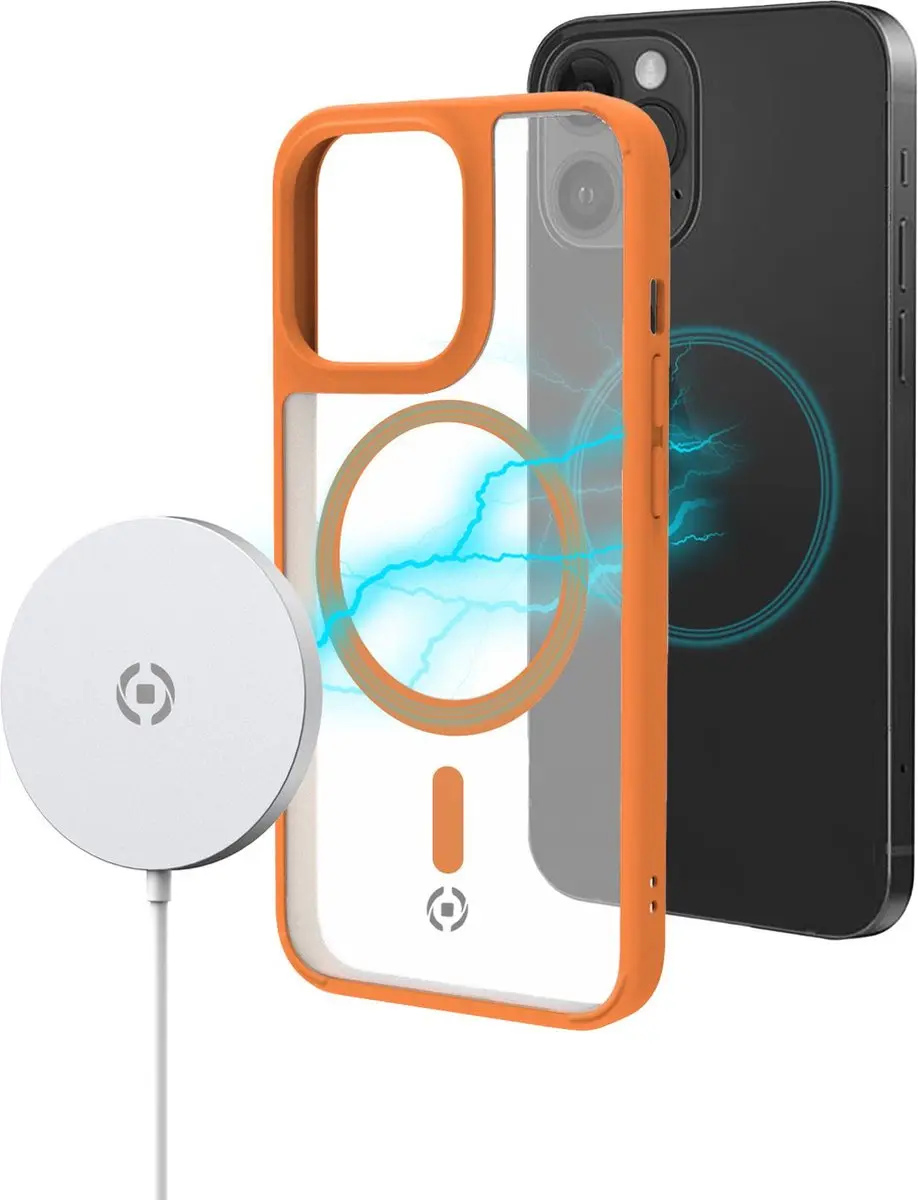 Celly MagMatt Siliconen Hoesje iPhone 14 Pro - Transparant/Oranje - afbeelding 5 van 5