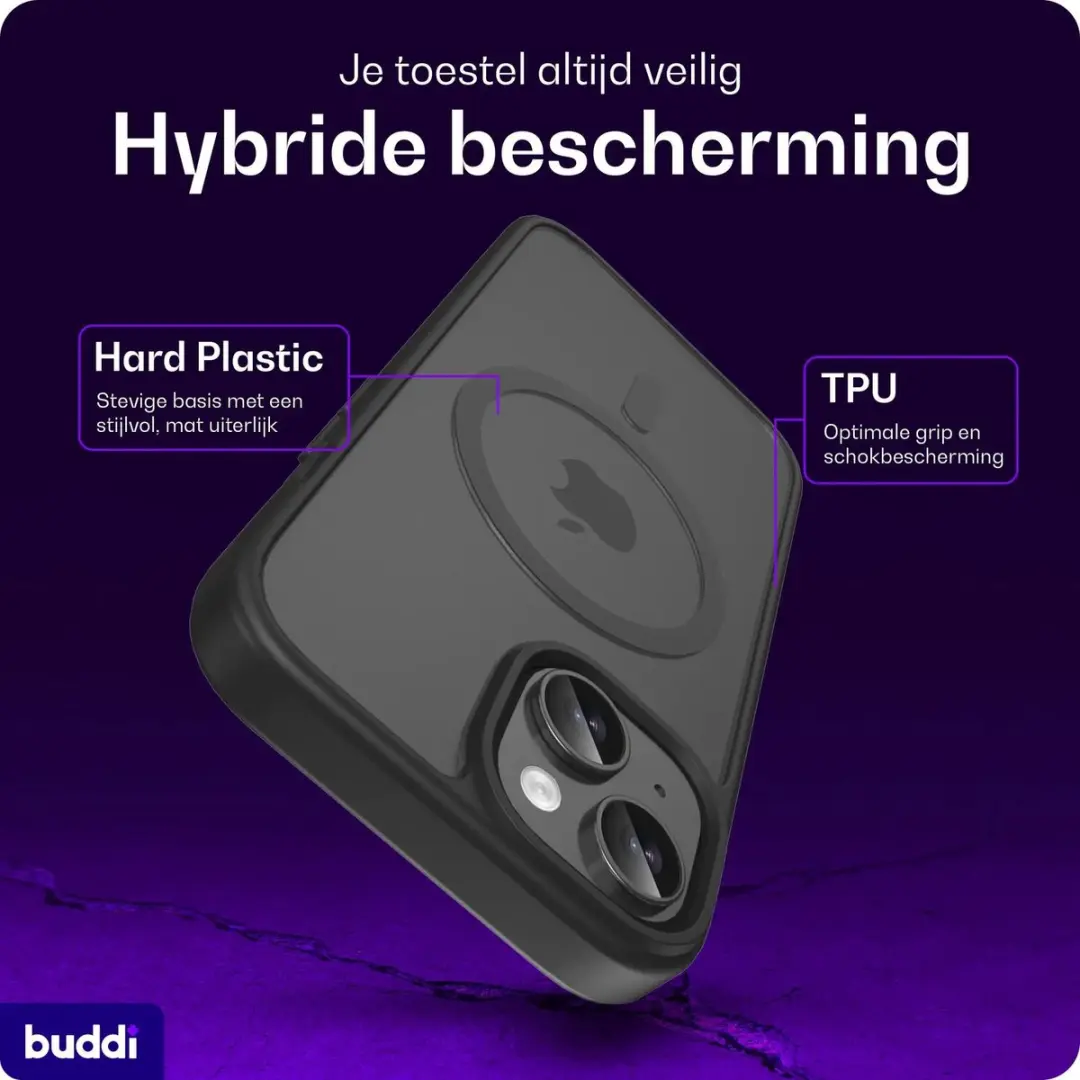 Buddi Frost iPhone 13/14/15/16e/17e Hoesje - Mat Zwart - MagSafe - afbeelding 5 van 6