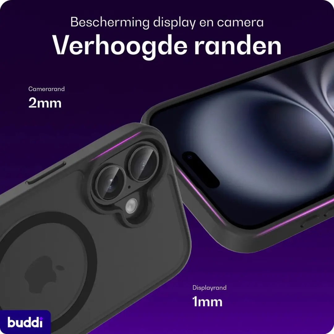 Buddi Frost iPhone 16 Hoesje - Mat Zwart - MagSafe - afbeelding 2 van 6