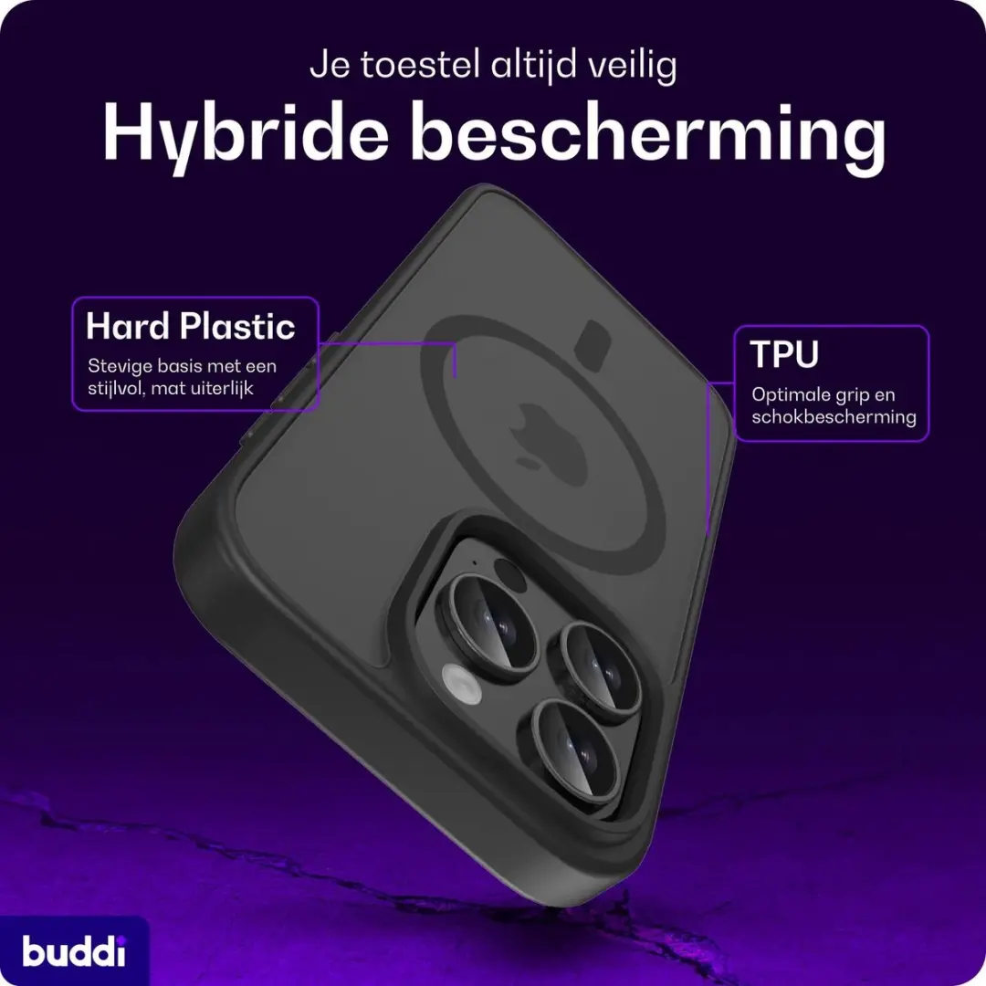Buddi Frost iPhone 16 Pro Hoesje - Mat Zwart - MagSafe - afbeelding 3 van 6