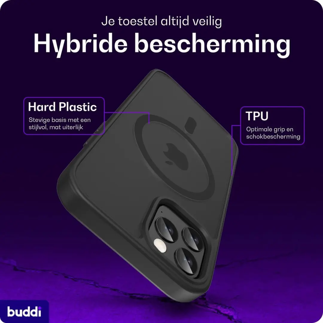 Buddi Frost iPhone 12/12 Pro MagSafe Hoesje - Mat Zwart - afbeelding 6 van 6