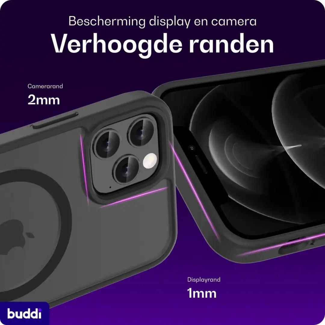 Buddi Frost iPhone 12/12 Pro MagSafe Hoesje - Mat Zwart - afbeelding 4 van 6