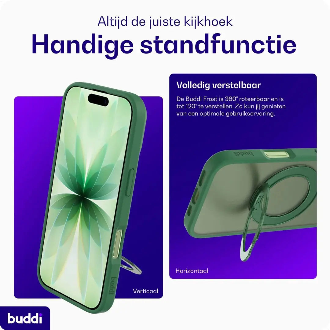 Buddi Frost iPhone 17 Hoesje - Mat Groen - MagSafe Ring Stand - afbeelding 2 van 6
